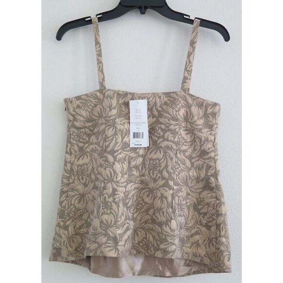 French Connection 72ACQ Women's Sz 4 Gold Blousy Bloom Jaquard Strap Top $128 - Picture 2 of 12